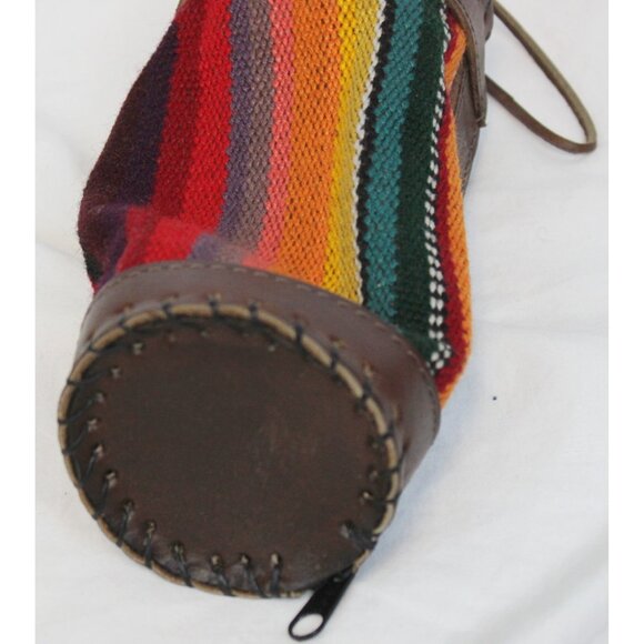 Peruvian Peru Pencil Stationary Case Round Woven Native Blanket Leather Pouch - Picture 6 of 8